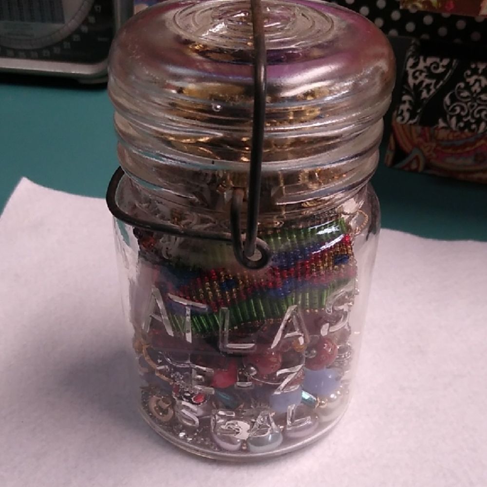 Atlas Glass Storage Jar/Lid with Wire Clamp Wearable Jewelry Jar over 2 lbs